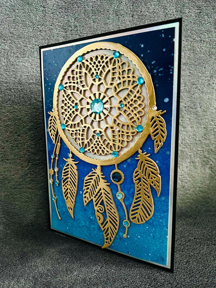 Gold Dreamcatcher Blue Sky Background Blank Card