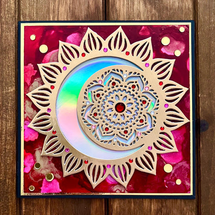 Gold Sun and Moon Mandala Alcohol Ink Background Blank Card