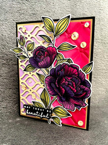 Stylized Striped Purple and Mauve Two-Toned Roses - May Today Be Beautiful / Happiest of Birthdays Card