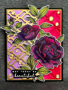 Stylized Striped Purple and Mauve Two-Toned Roses - May Today Be Beautiful / Happiest of Birthdays Card