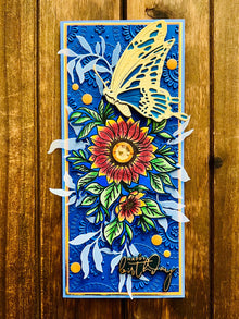 Sunflower and Gold Butterfly Happy Birthday Slimline Card