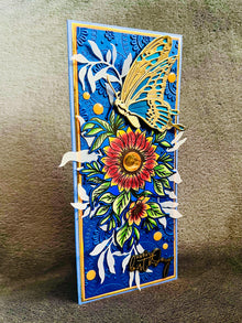 Sunflower and Gold Butterfly Happy Birthday Slimline Card