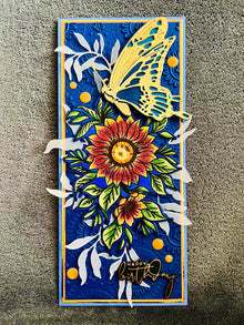 Sunflower and Gold Butterfly Happy Birthday Slimline Card