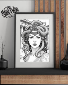 Medusa's Gaze | Mythic Gorgon Portrait Print | Fantasy Line Art | Greek Myth Wall Art | 2 Sizes