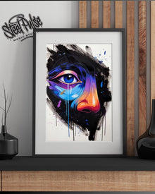 Weeping Cosmic Eye | Psychedelic Surreal Portrait Print | Vibrant Abstract Face Art | Emotional Wall Decor | 2 Sizes