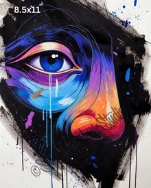 Weeping Cosmic Eye | Psychedelic Surreal Portrait Print | Vibrant Abstract Face Art | Emotional Wall Decor | 2 Sizes