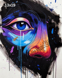 Weeping Cosmic Eye | Psychedelic Surreal Portrait Print | Vibrant Abstract Face Art | Emotional Wall Decor | 2 Sizes