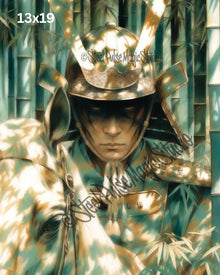 Shadow Samurai in Bamboo | Epic Japanese Warrior Portrait | Fantasy Art Print | Dramatic Forest Wall Art | 2 Sizes