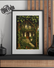 Ivy-Clad Secret Villa | Enchanted Overgrown Mansion Print | Fantasy Forest House Art | Lush Green Wall Decor | 2 Sizes