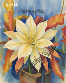 Queen of the Night Bloom | Vibrant Cactus Flower Watercolor | Exotic Floral Fantasy Print | Botanical Wall Art | 2 Sizes