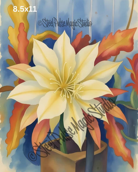 Queen of the Night Bloom | Vibrant Cactus Flower Watercolor | Exotic Floral Fantasy Print | Botanical Wall Art | 2 Sizes