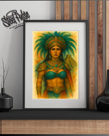 Aztec Empress | Majestic Feathered Warrior Queen | Ancient Mesoamerican Fantasy Portrait Print | 2 Sizes