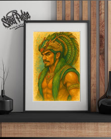 Quetzalcoatl Warrior | Majestic Feathered Serpent King | Epic Aztec Male Portrait Print | Mythic Fantasy Art | 2 Sizes