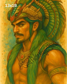 Quetzalcoatl Warrior | Majestic Feathered Serpent King | Epic Aztec Male Portrait Print | Mythic Fantasy Art | 2 Sizes