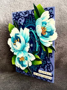 Sky Blue Peony Trio Happiest of Birthdays Card