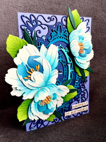 Sky Blue Peony Trio Happiest of Birthdays Card