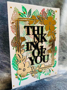 Thinking Of You Card with Leaf Cluster and Gold Flower Frame - A Warm Embrace of Nature and Care