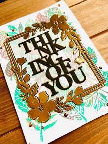 Thinking Of You Card with Leaf Cluster and Gold Flower Frame - A Warm Embrace of Nature and Care