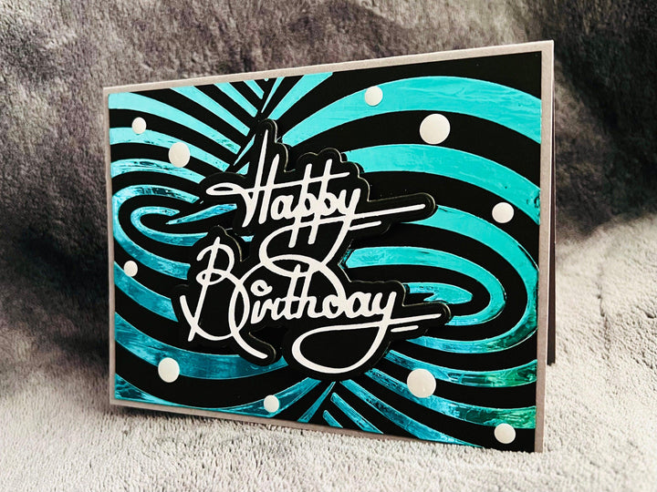 Aqua Foiled Twisted Illusion Birthday Card