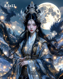 Moonlit Dragon Empress Print | Ethereal Fantasy Celestial Wall Art (8.5x11, 13x19)