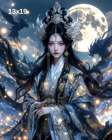 Moonlit Dragon Empress Print | Ethereal Fantasy Celestial Wall Art (8.5x11, 13x19)