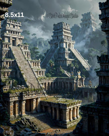 Misty Ancient Maya Ruins | Epic Mesoamerican Pyramid City | Dramatic Jungle Temple Fantasy Print | 2 Sizes