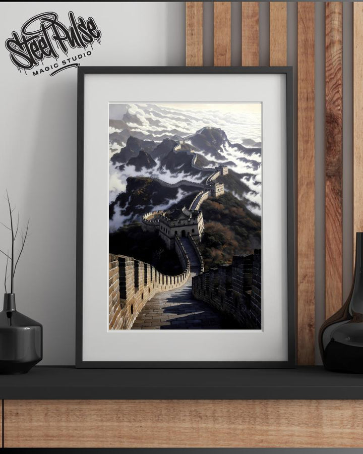 Great Wall Above the Clouds | Epic Misty Mountain Fortress | Dramatic Chinese Fantasy Landscape Print |