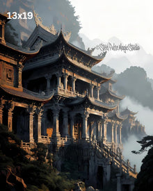 Ancient Mountain Temple Palace | Epic Chinese Fantasy Pagoda | Misty Cliffside Architecture Print | 2 Sizes