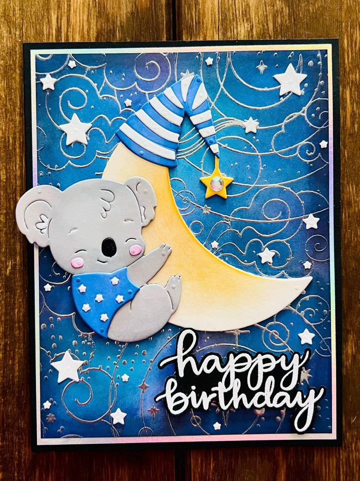 Koala and Crescent Moon Happy Birthday Card