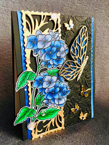Blue Hydrangeas and Butterflies Blank Card