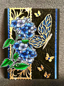 Blue Hydrangeas and Butterflies Blank Card