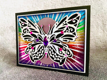 Rainbow Burst Silver Butterfly Blank Card