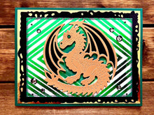 Gold Dragon and Green Foiled Diamond Background Blank Card