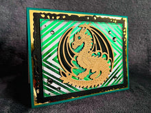 Gold Dragon and Green Foiled Diamond Background Blank Card