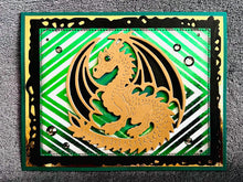 Gold Dragon and Green Foiled Diamond Background Blank Card