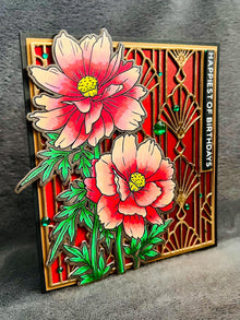 Red Cosmos Flowers Happiest of Birthdays Card