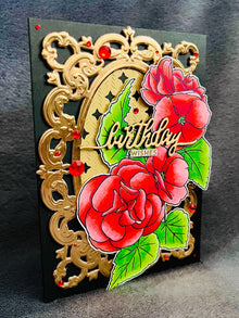 Red Begonia Flowers with Elegant Gold Frame Birthday Wishes Card