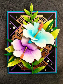 Purple and Blue Hibiscus Flowers Blank Card
