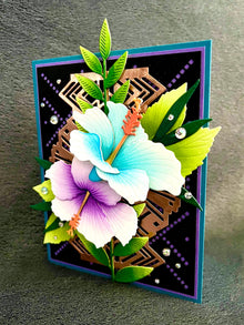 Purple and Blue Hibiscus Flowers Blank Card