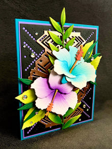 Purple and Blue Hibiscus Flowers Blank Card