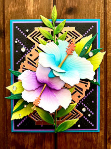 Purple and Blue Hibiscus Flowers Blank Card