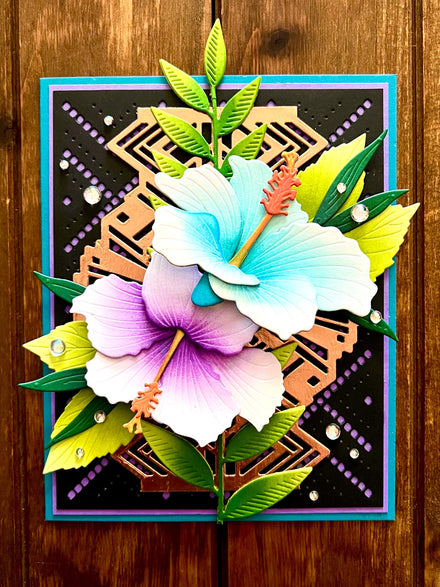 Purple and Blue Hibiscus Flowers Blank Card