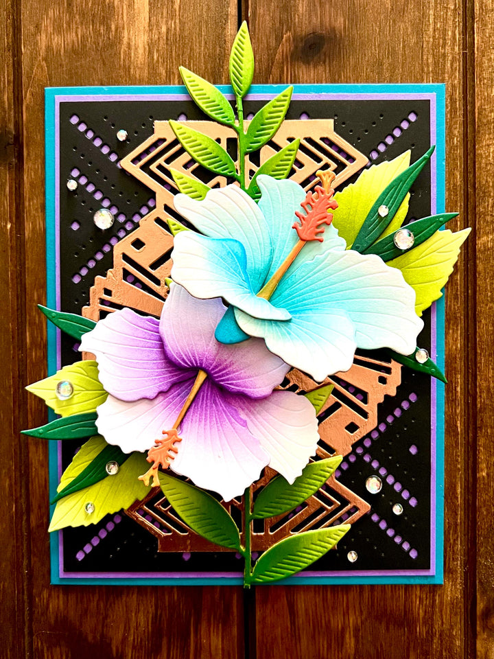 Purple and Blue Hibiscus Flowers Blank Card