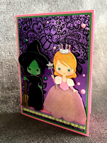 Witch Best Friends Purple Foil Black Lace Background Blank Card