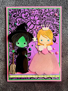 Witch Best Friends Purple Foil Black Lace Background Blank Card