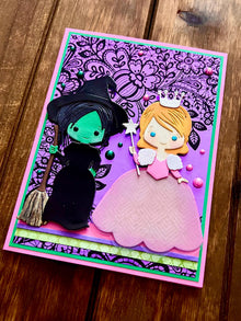 Witch Best Friends Purple Foil Black Lace Background Blank Card