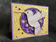 Lavender and Gold Marbled Silhouette Hummingbird Blank Card