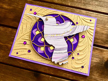 Lavender and Gold Marbled Silhouette Hummingbird Blank Card