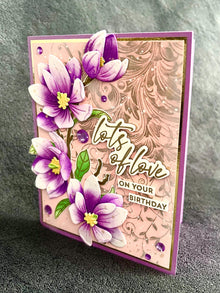 Violet Magnolias Lots of Love on Your Birthday Card