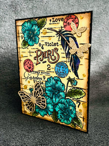 Vintage Floral Poster Gold Butterflies Blank Card
